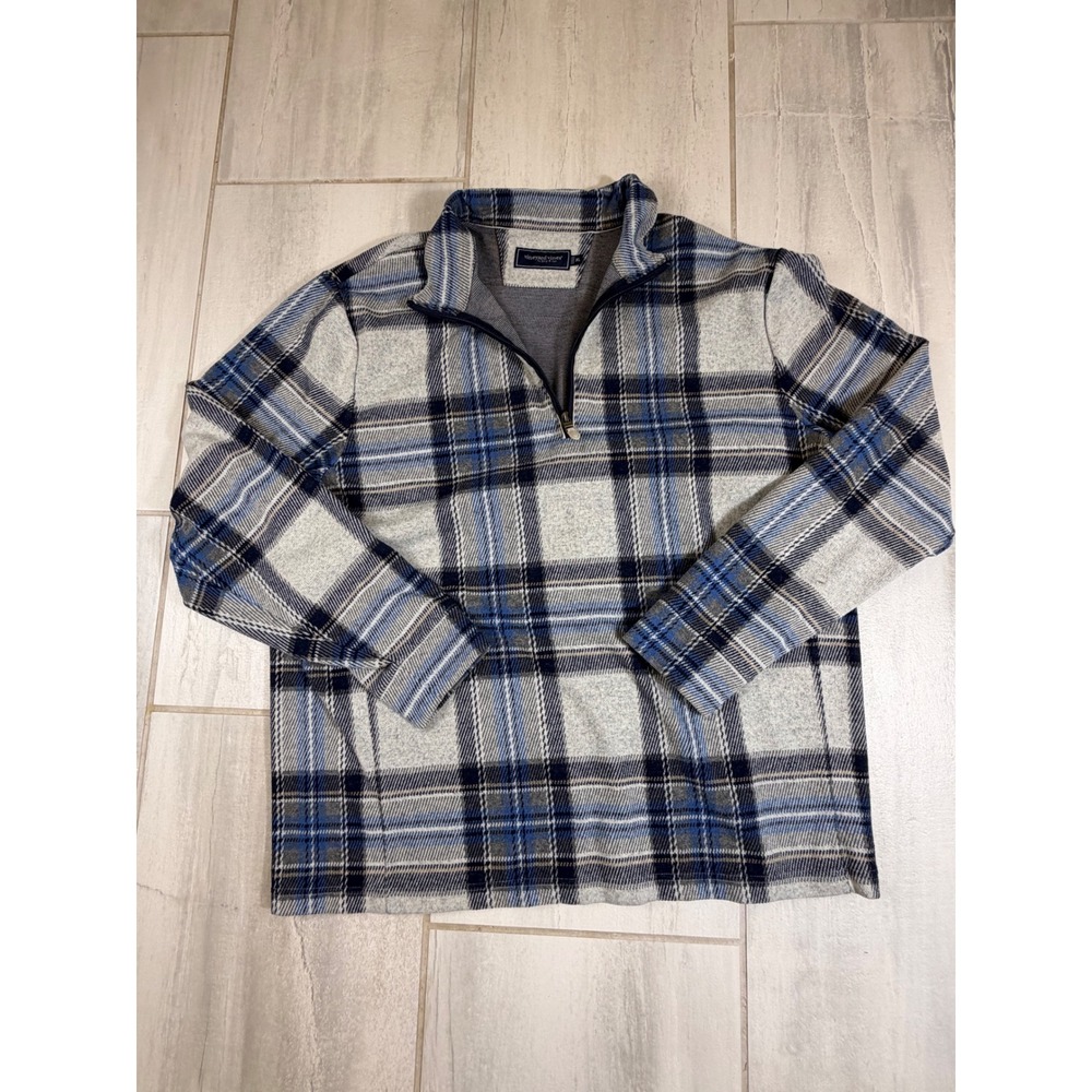 Vineyard Vines Mens XL Plaid 1/4 Zip Pullover Blue Grey 1K003592